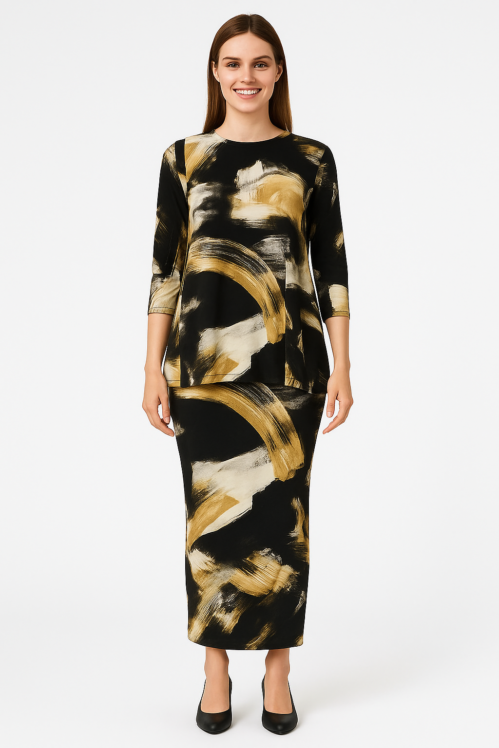 Printed Long Maxi Pencil Skirt in Lightweight Stretch Fabric
