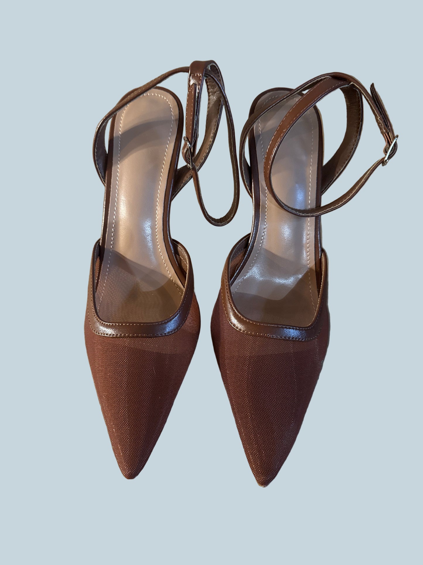 Women Open Back Mesh Heeled pump Shoe Sandals. Like New. Size 7