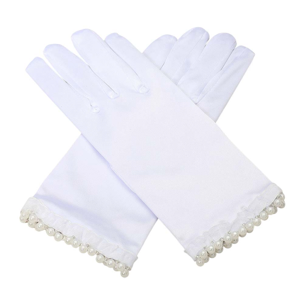 Dressy Satin Feel Pearl Trim Gloves
