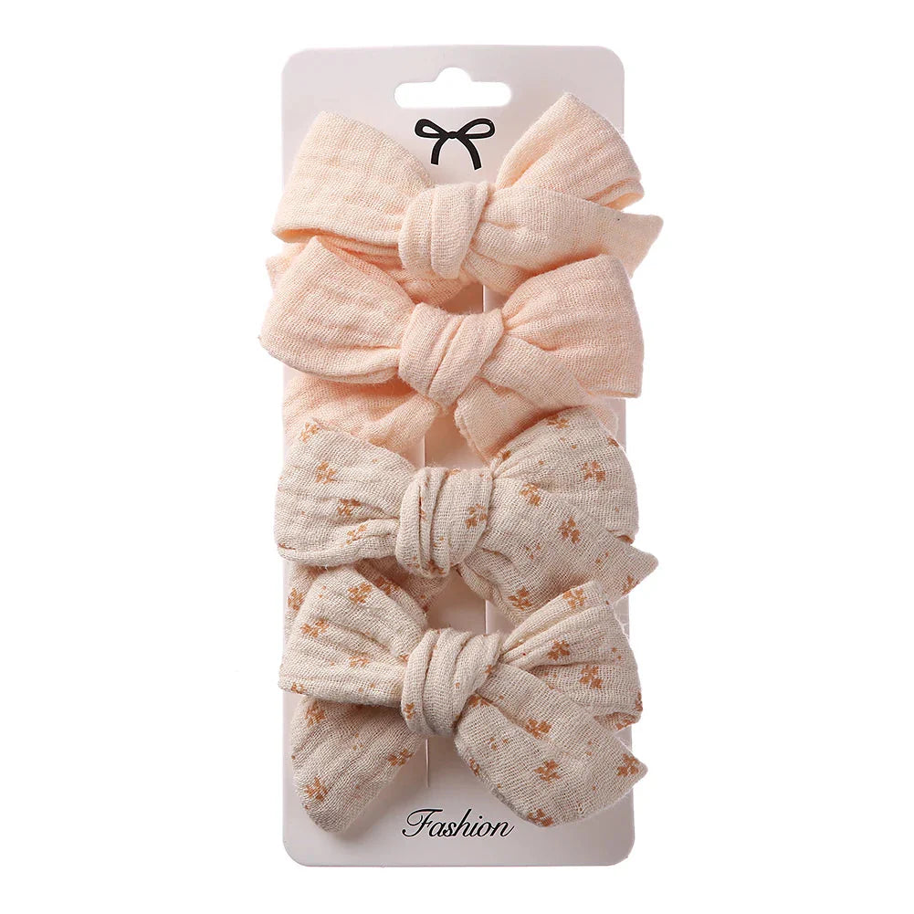 4Pcs Baby Bows Hair Clips Cotton Linen Hairpins for Girls