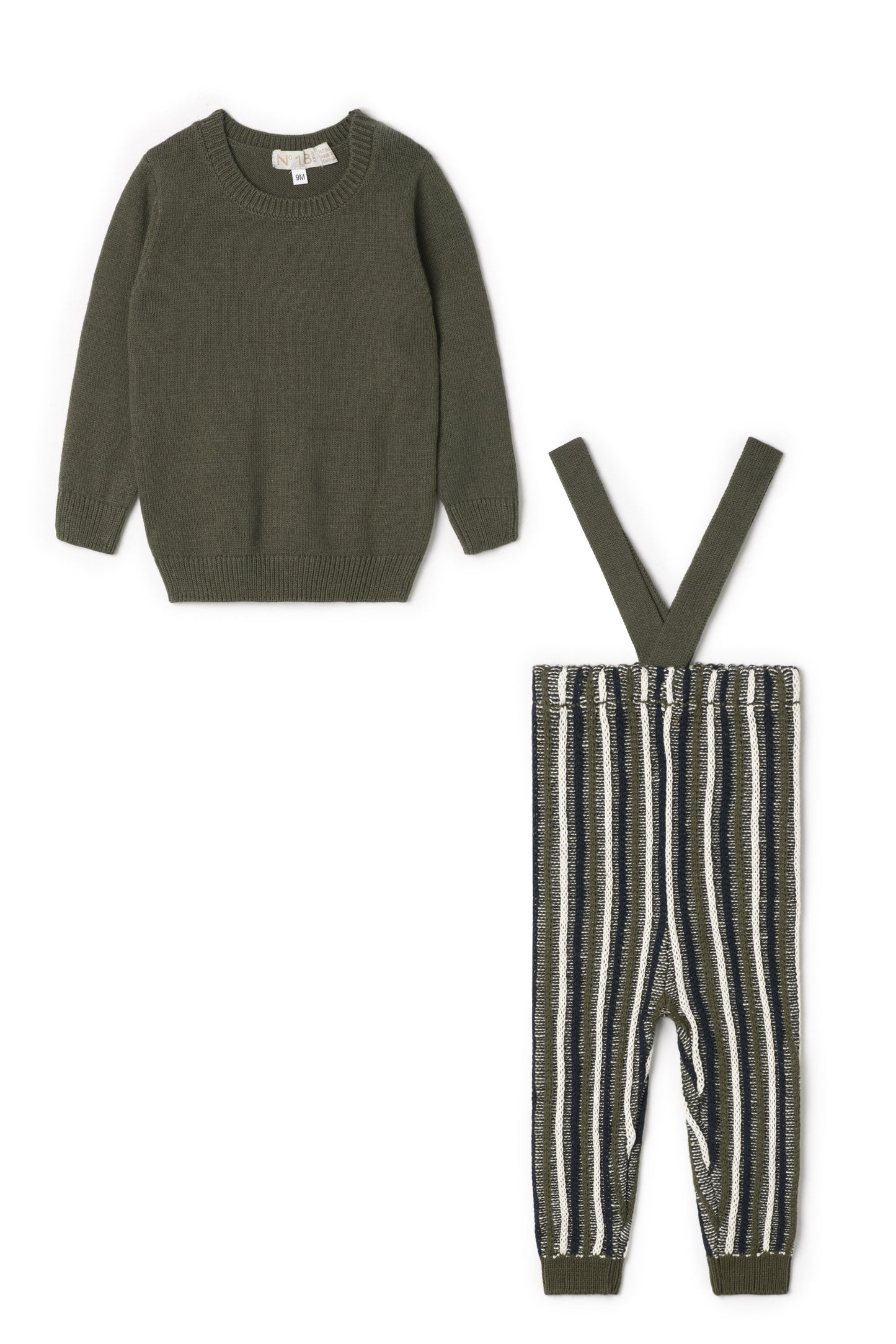 Stripped Overall Sweater Set