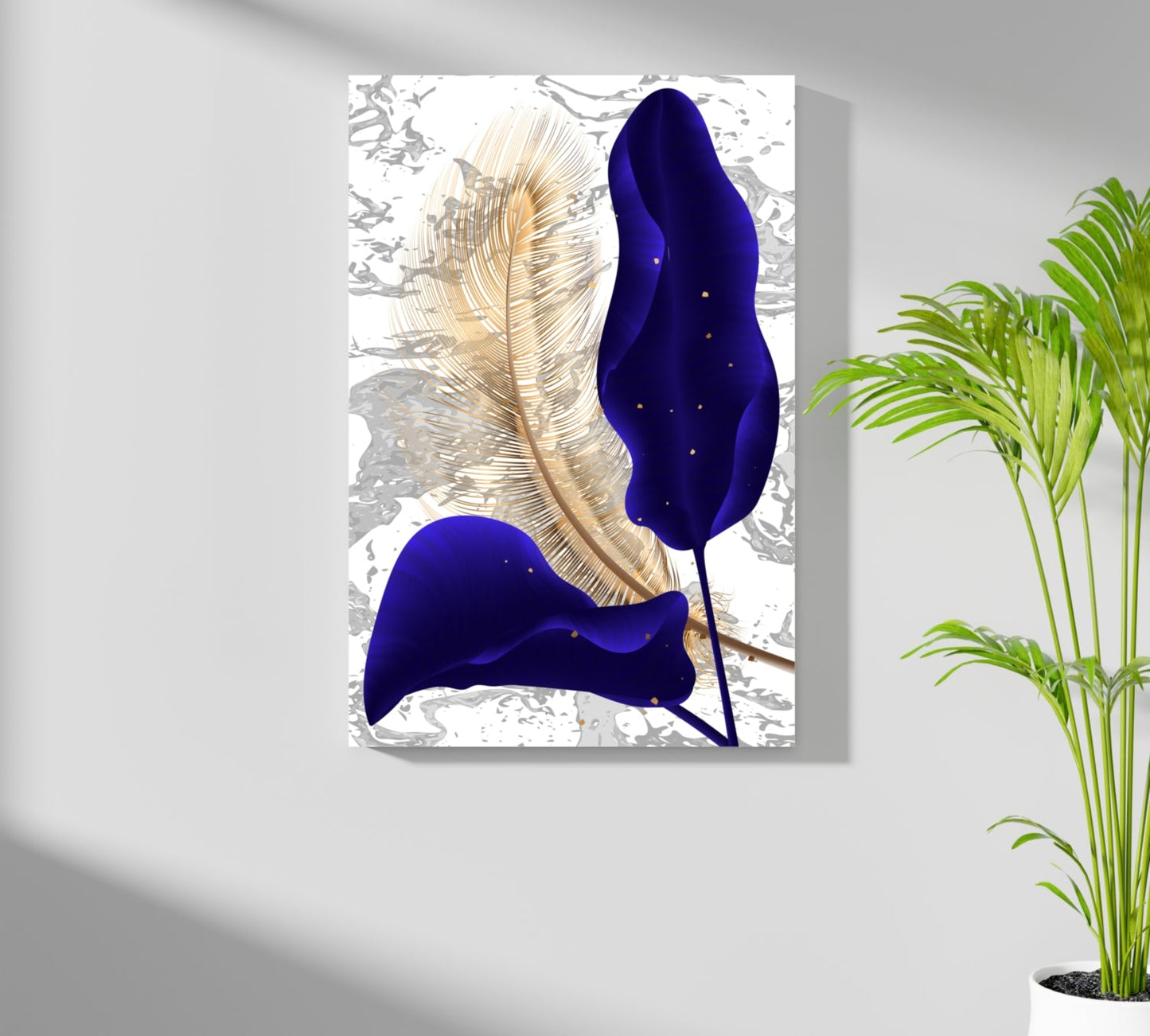 Navy Blue Leaves Aluminum Print