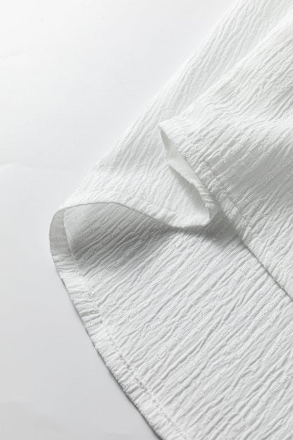 White Crinkled Texture Lantern Sleeve Button Down Loose Shirt