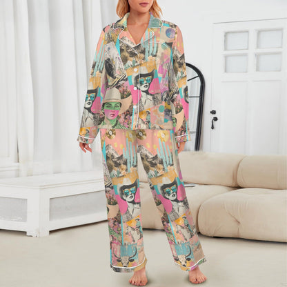 Baha Ranch Pop Western Collage Cowgirl Satin Pajamas
