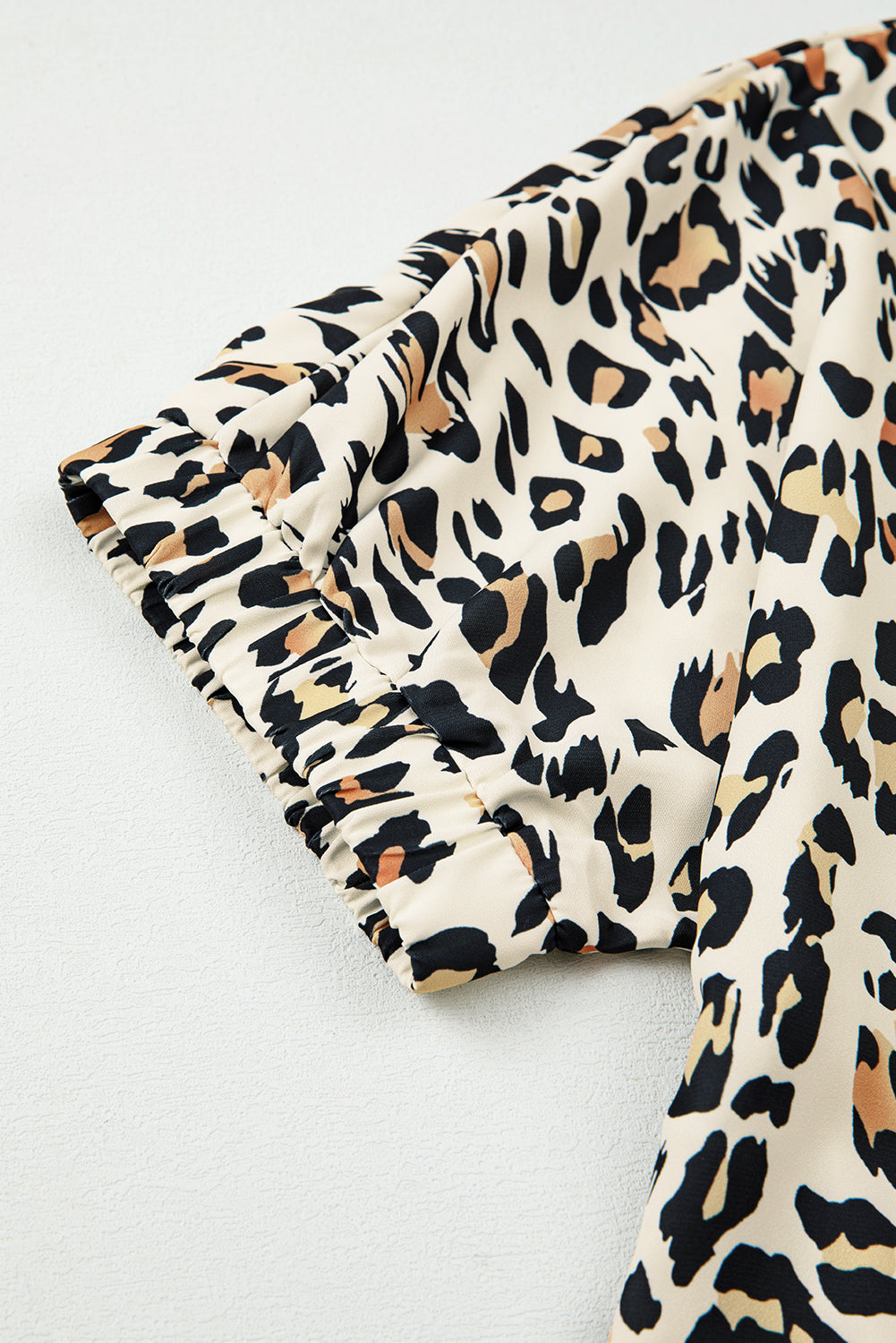 Leopard Colorblock Contrast V-Neck Short Sleeve Blouse