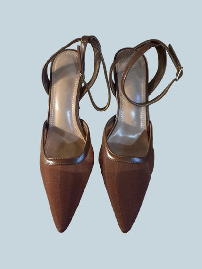 Women Open Back Mesh Heeled pump Shoe Sandals. Like New. Size 7