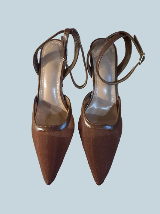 Women Open Back Mesh Heeled pump Shoe Sandals. Like New. Size 7