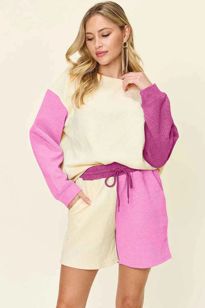 Contrast Chic: Pocketed Two-Piece Shoulder Set