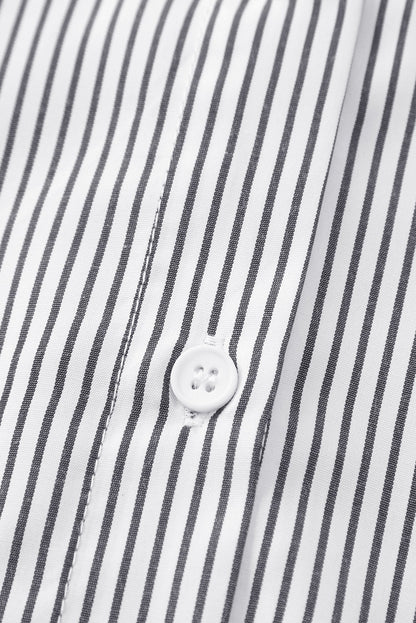 Blue Stripe Striped Casual Shirred Cuffs Shirt