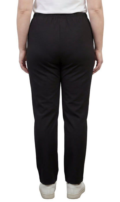 Womens Classic Poly Knit Pants - Pull On Slacks with Elastic Waist