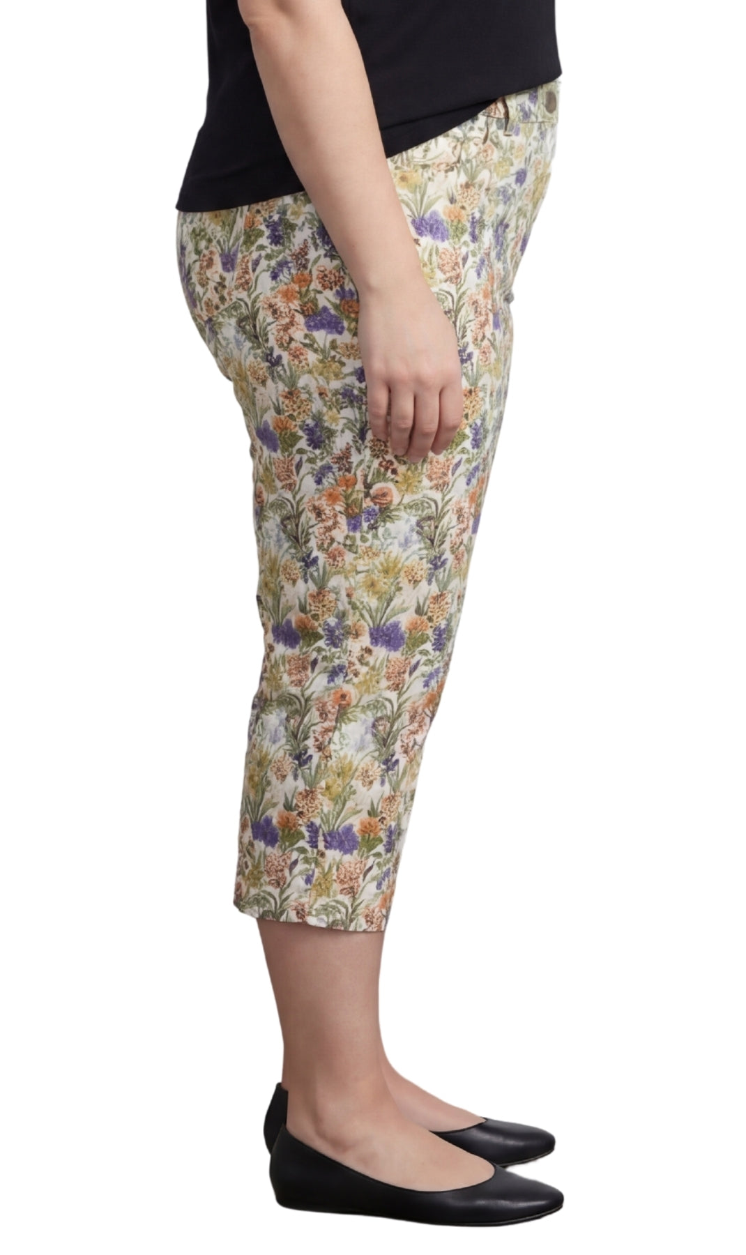 Women's Casual Botanical Bloom Capri Pants with Front Pockets and A Consealed Zipper