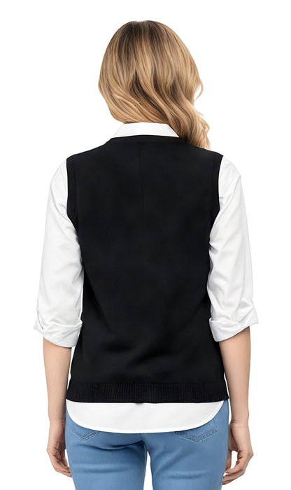 Womens Button Front Cable Knit Cardigan Sweater Vest