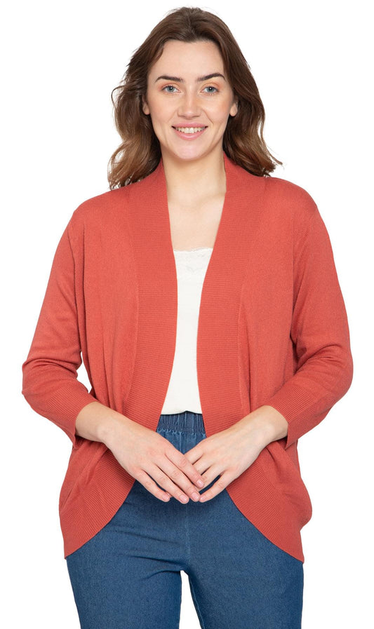 Women's Curved Hem Cardigan - Open Front in Soft Cashmere like Fabric