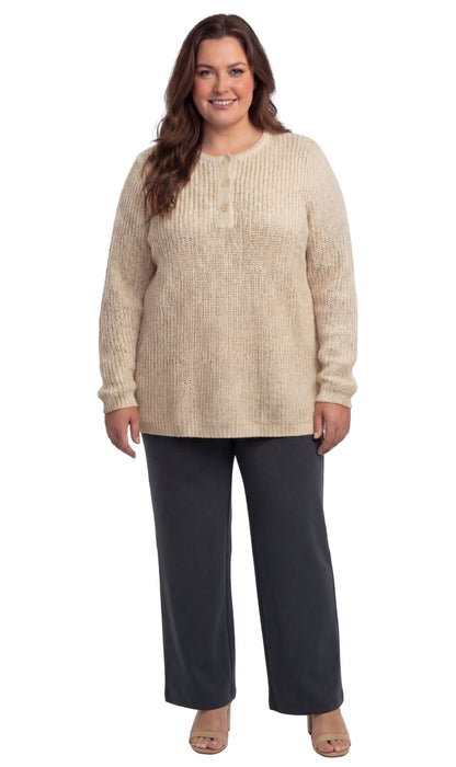 Women's Chic Henley Shaker-Knit Sweater for Women - Casual Long-Sleeve in Durable 100% Acrylic with 3-Button Placket