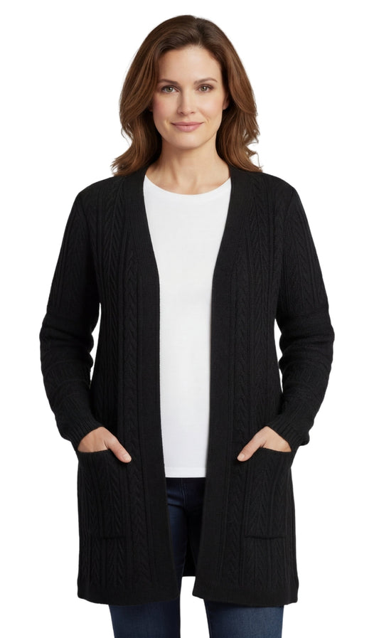 Women's Cable Knit Duster Sweater with Pockets Effortless Longline Cardigan for Everyday Warmth