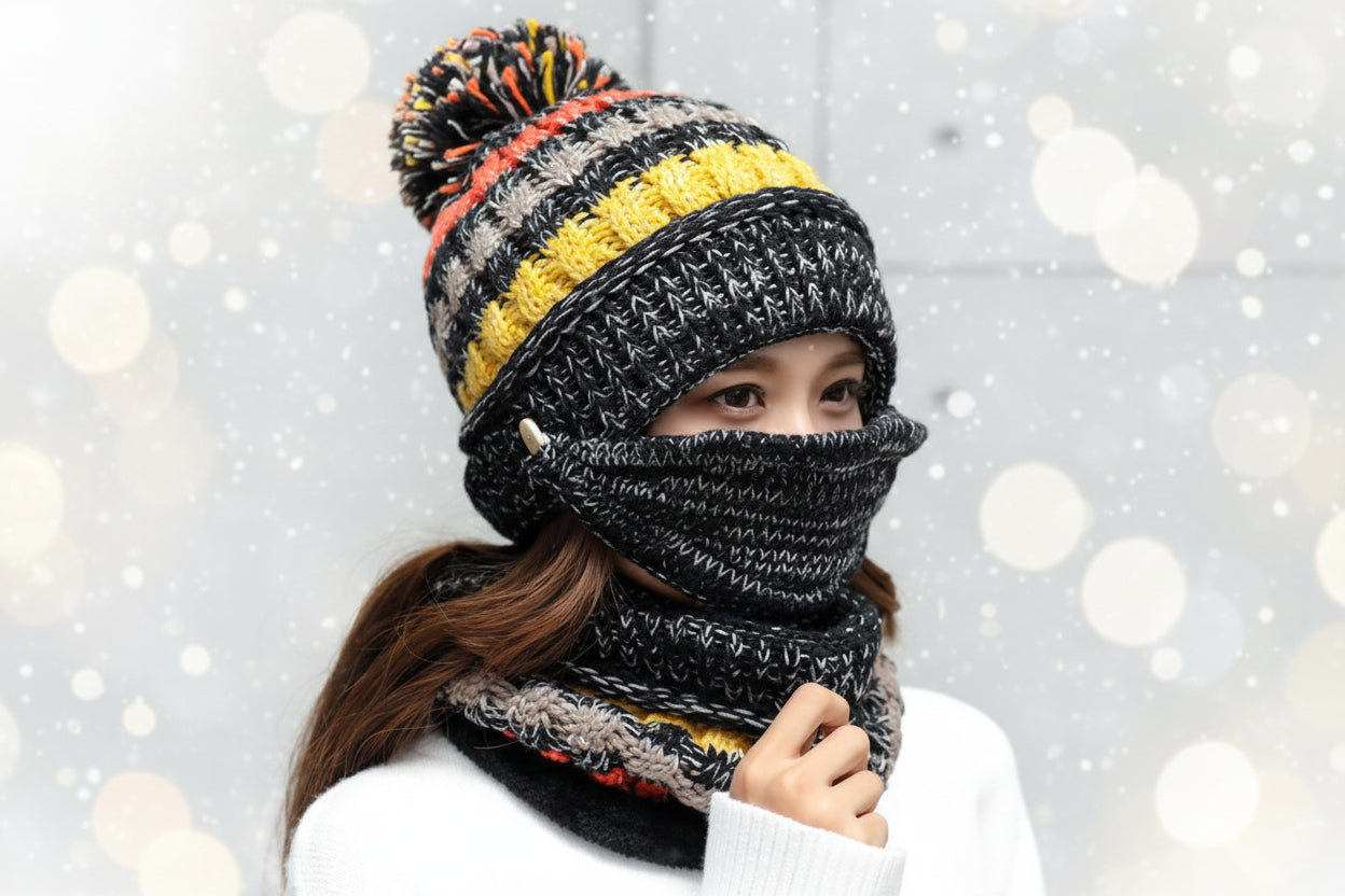 Winter Plush Knitted Hat – Soft Warm Knit Beanie for Cold Weather