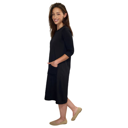 Classic 100% Cotton A-Line Dress with 3/4 Sleeves