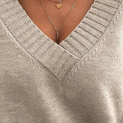 Women’s V-Neck Drop Shoulder Sweater | Casual Long Sleeve Pullover