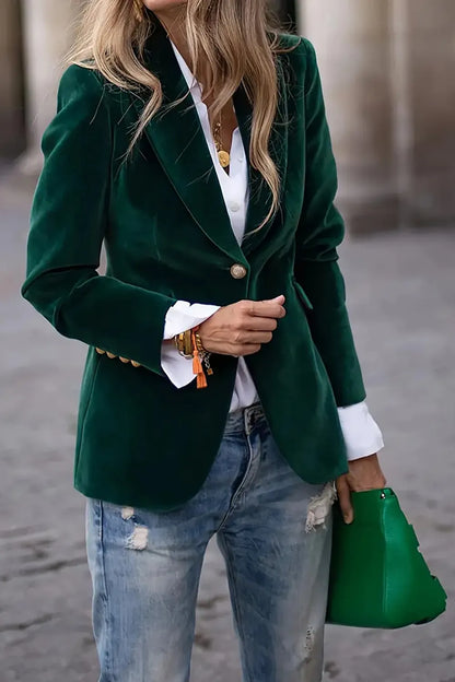 One-Button Lapel Collar Long Sleeve Blazer for Women