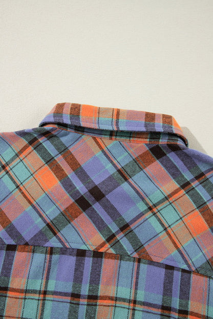 Red Plaid Print Drop Sleeve Loose Shirt