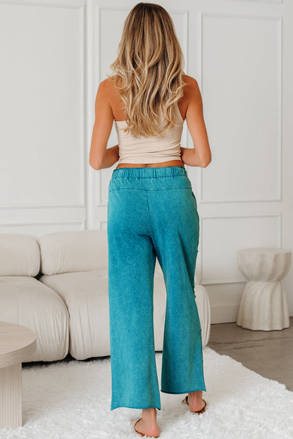 Medium Grey Mineral Wash Lace-up High Waist Raw Hem Patched Pocket Pants