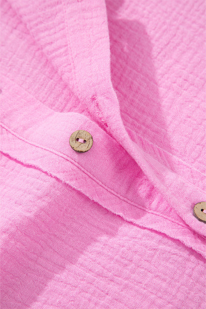 Bonbon Mineral Wash Textured Ruffle Trim Short Sleeve Shirt