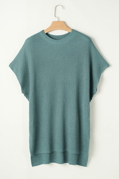 Apricot Side Slit Short Sleeve Oversized Sweater