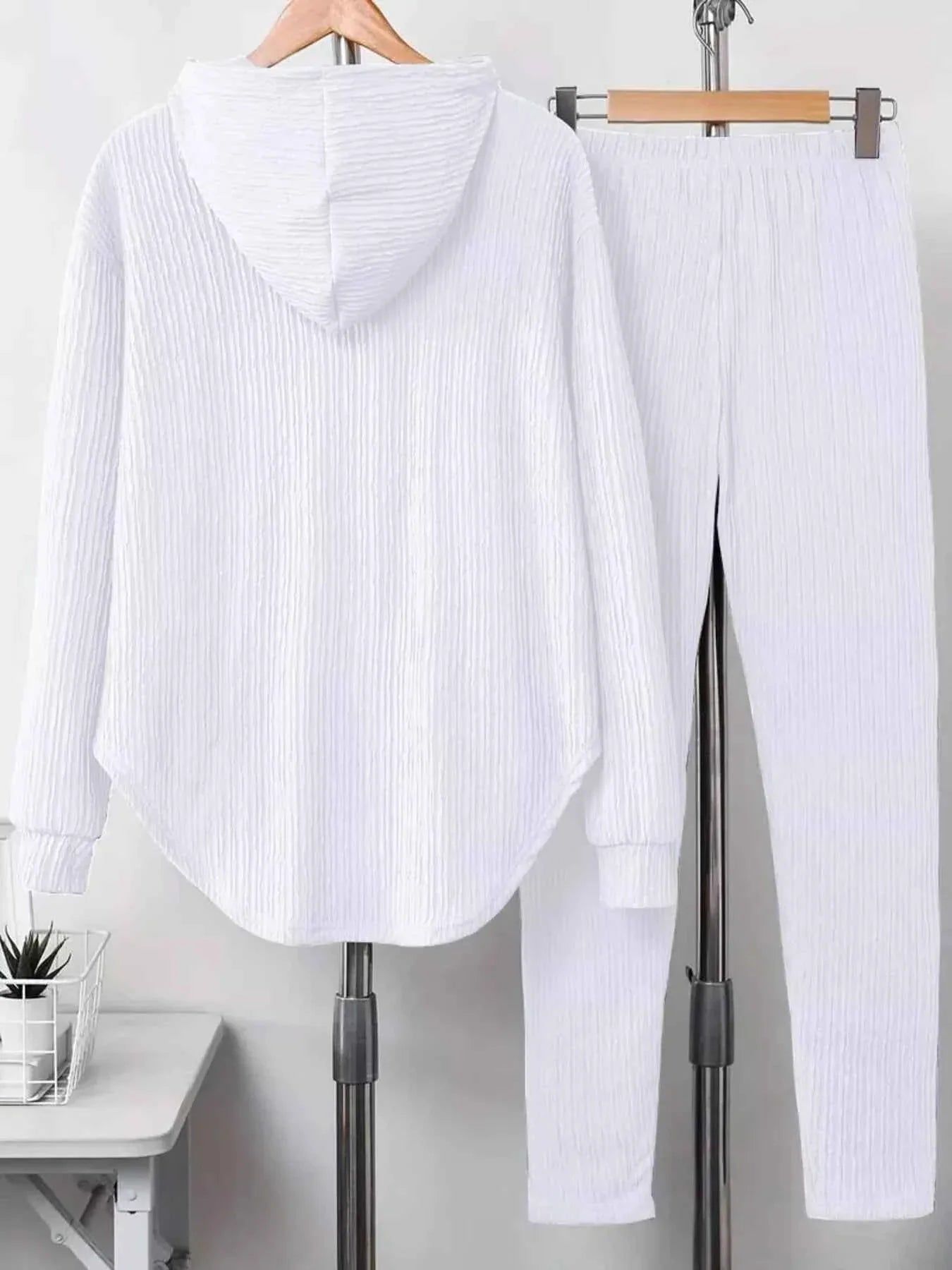 Textured Long Sleeve Hoodie and Pants Set