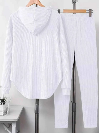 Textured Long Sleeve Hoodie and Pants Set