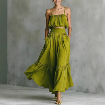 Women’s Two-Piece Flared Skirt Set – High-Waist Elegant Outfit