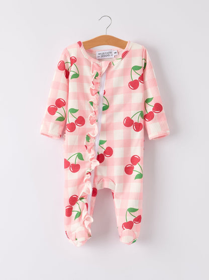 Waffle Cherry Plaid Girls' Romper