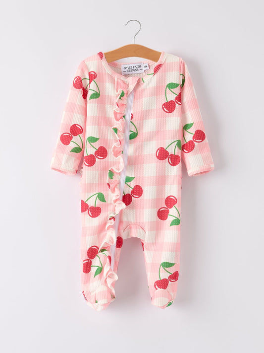 Waffle Cherry Plaid Girls' Romper