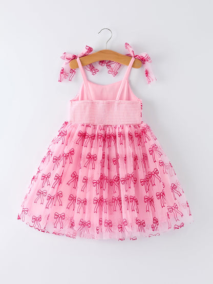 Spring and Summer Pink Tulle Bow Party Dress for Girls