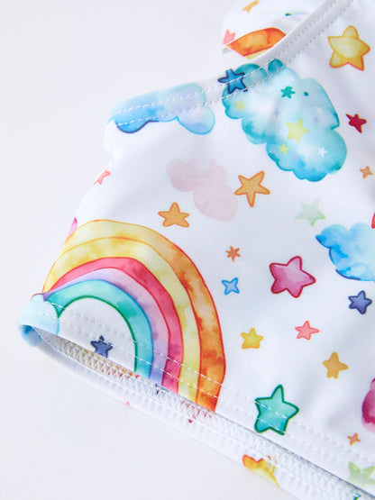 Summer Rainbow Print Ruffle Baby Girl Swim Set