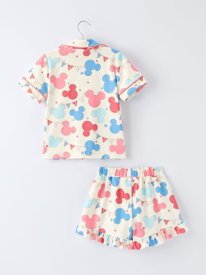4th Of July Red Blue Print Girls Pajamas Set