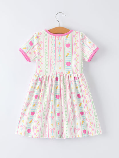 Back to School Girl Short Sleeve Dress Pocket Detail