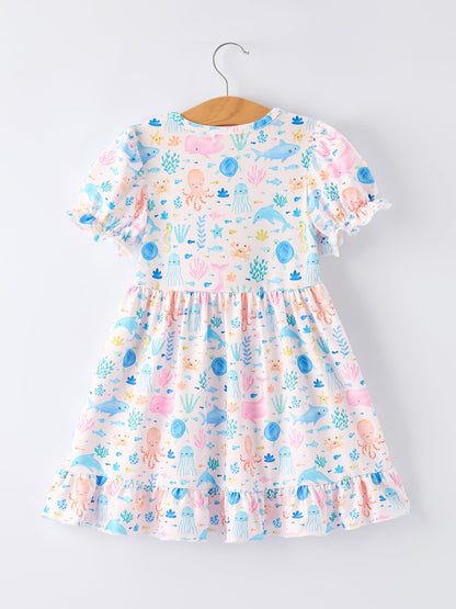 Ocean Animal Print Girl Ruffle Dress