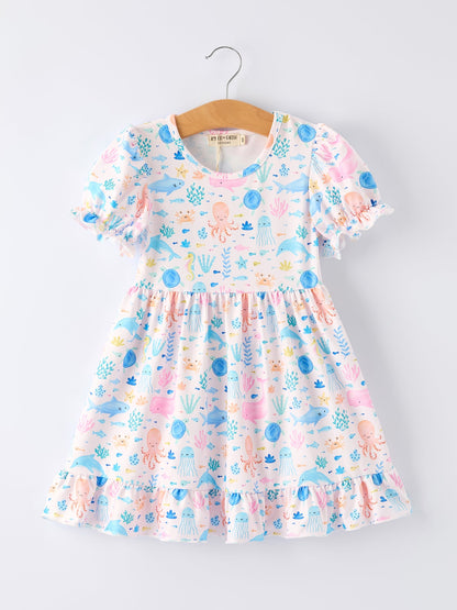 Ocean Animal Print Girl Ruffle Dress