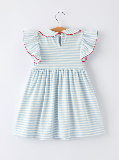4th of July Stripe Girls Dress Bow Peter Pan Collar