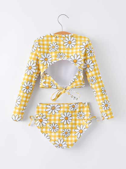 Summer Daisy Plaid Girls Two Piece Swim Set