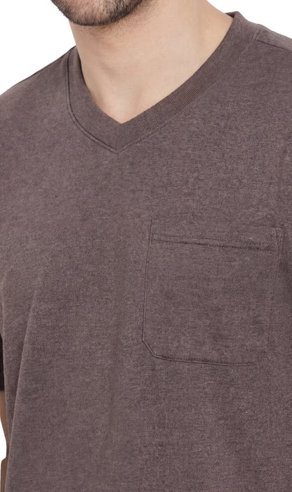 Men's Heavyweight Short Sleeve V-Neck T-Shirt – Relaxed Fit Cotton Blend with Pocket