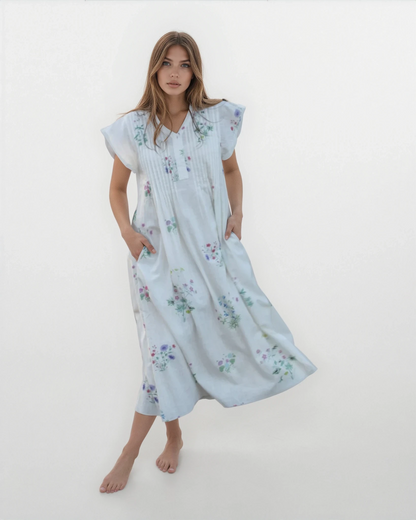 Doris Midi Dress in Cream Botanical