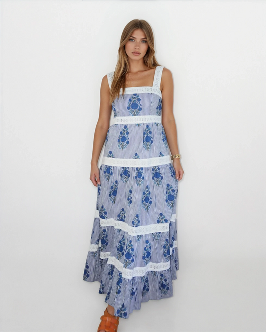 Halo Maxi Dress in Navy Block Stripe