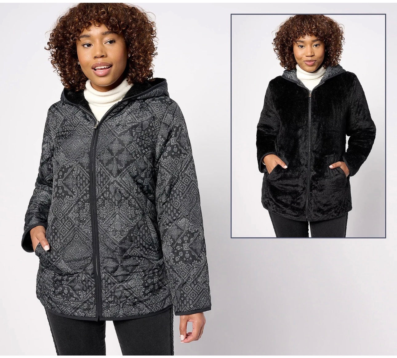Susan Graver Reversible Quilted Woven & Plush Fleece Jacket