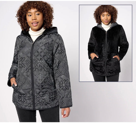 Susan Graver Reversible Quilted Woven & Plush Fleece Jacket