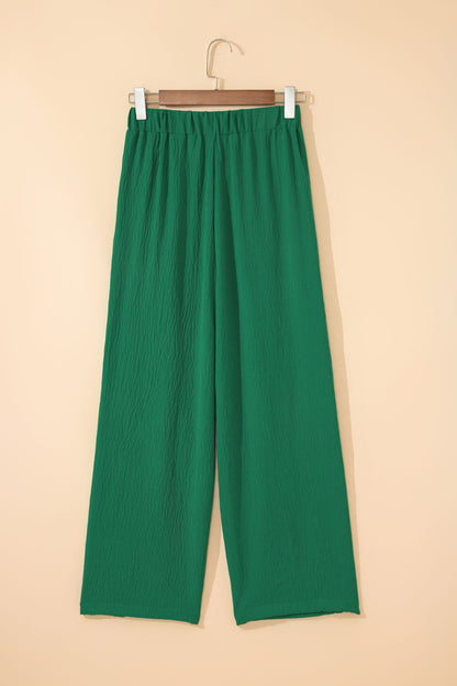 Solid Textured Crossed Waist Wide Leg Pants