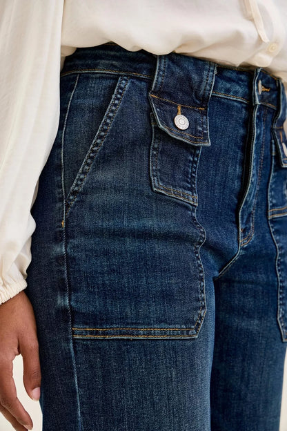 Judy Blue High Waist Wide Crop Utility Jeans with Patch Pocket