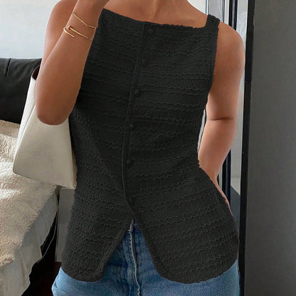Trendy Square Neck Button Up Vest Top Y2k Going Out Tank Tops