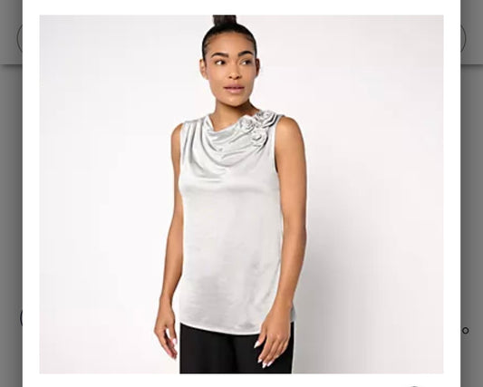 BEAUTIFUL by Lawrence Zarian Knit Satin Cowl Neck Top with Rosettes