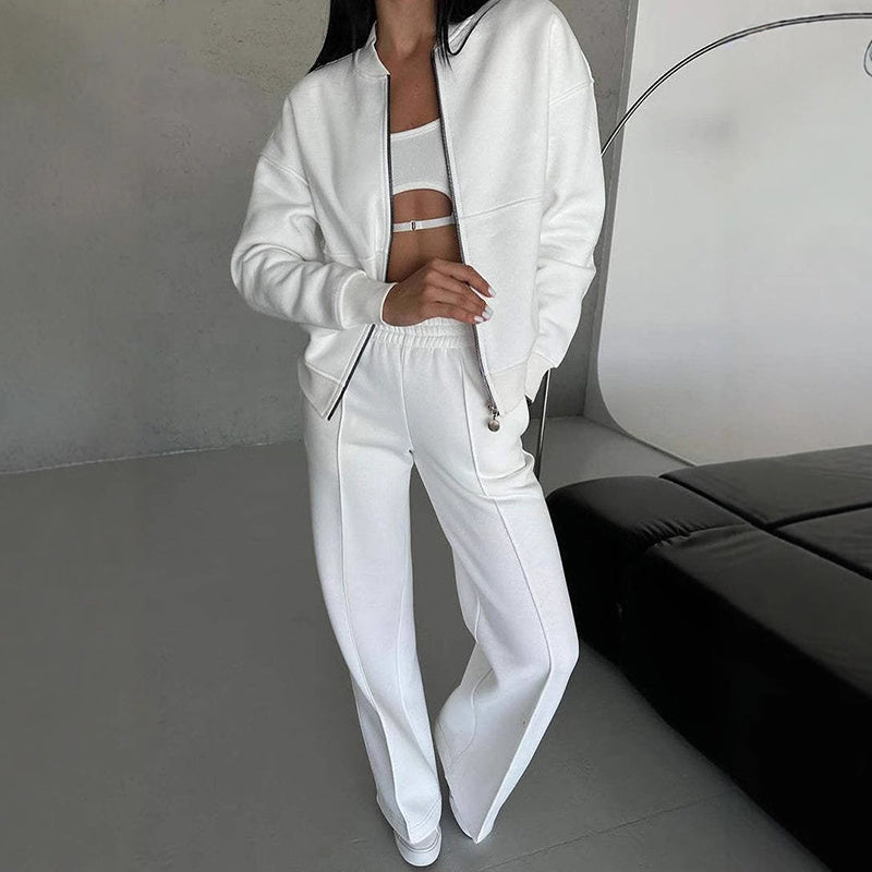 Women’s 2-Piece Zip-Up Sweatsuit Set — Jacket & Wide-Leg Sweatpants